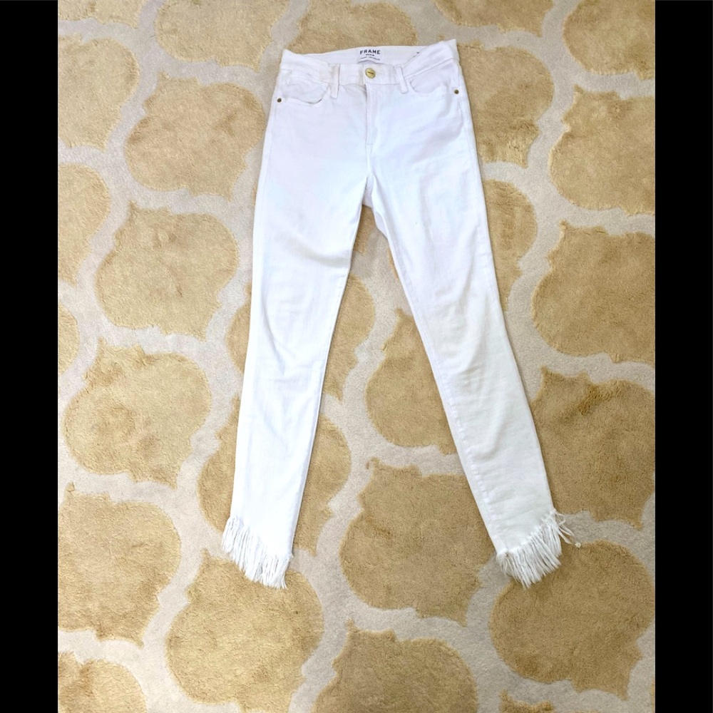 Frame white fringe jeans